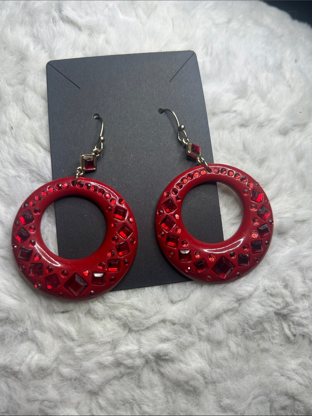 Red Crystal Hoop Drop Earrings - Women Jewelry